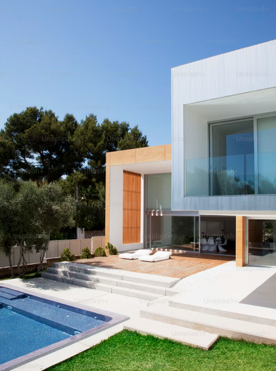 Modern white house with a swimming pool